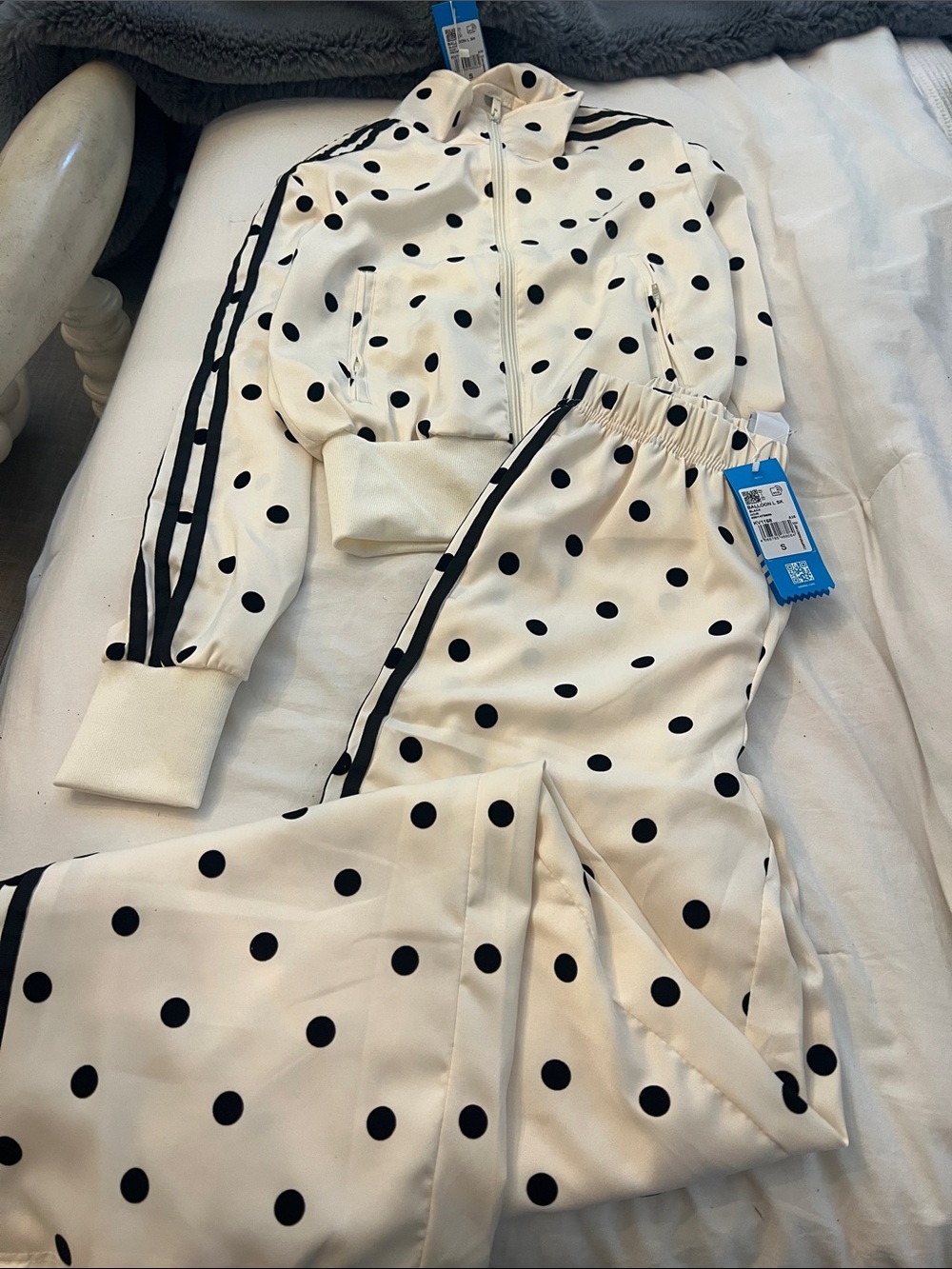 adidas Cream and Black Polka Dot Track Jacket & Joggers Set